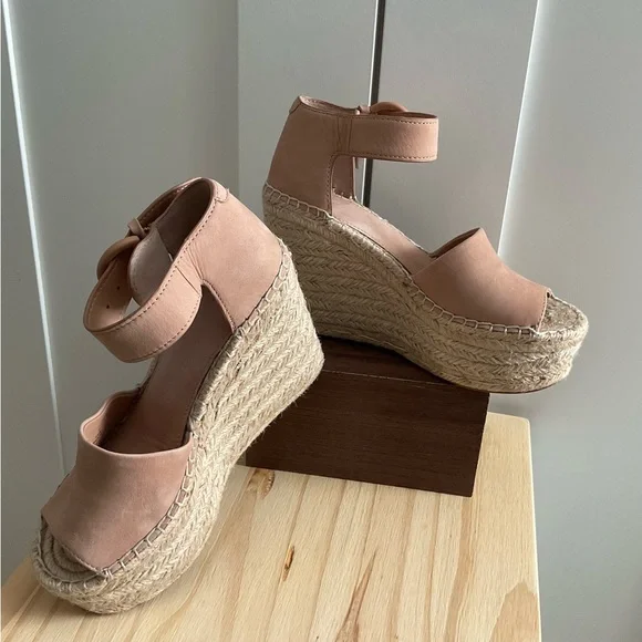 Women’s Marc Fisher Espadrille Platform Wedge Sandals Pink Leather Size 5M - Picture 2 of 10